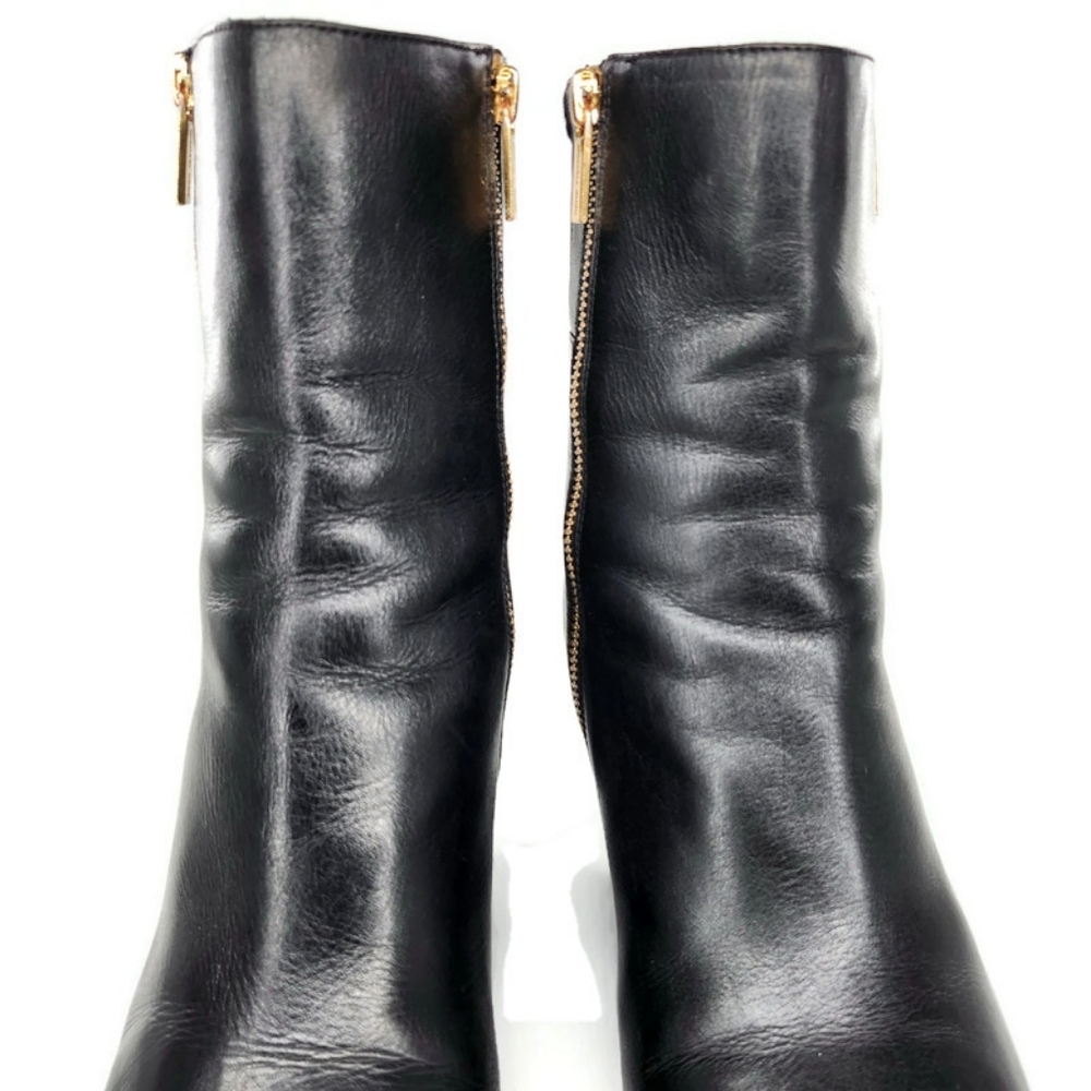 Michael Kors Aileen Black Leather Dual Gold Zip Wedge Heel Lug-Sole Ankle Boots - Picture 5 of 12